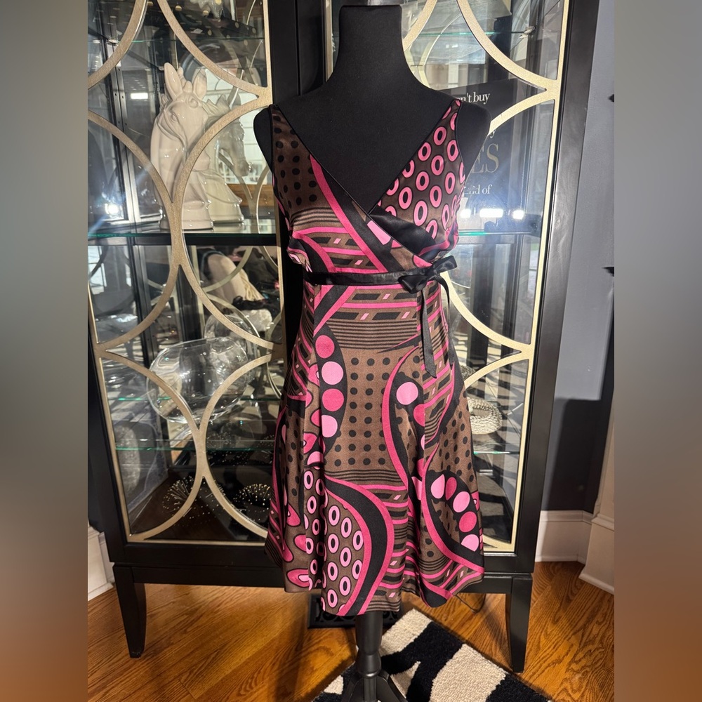 Pink Brown Black Circle A Line Dress